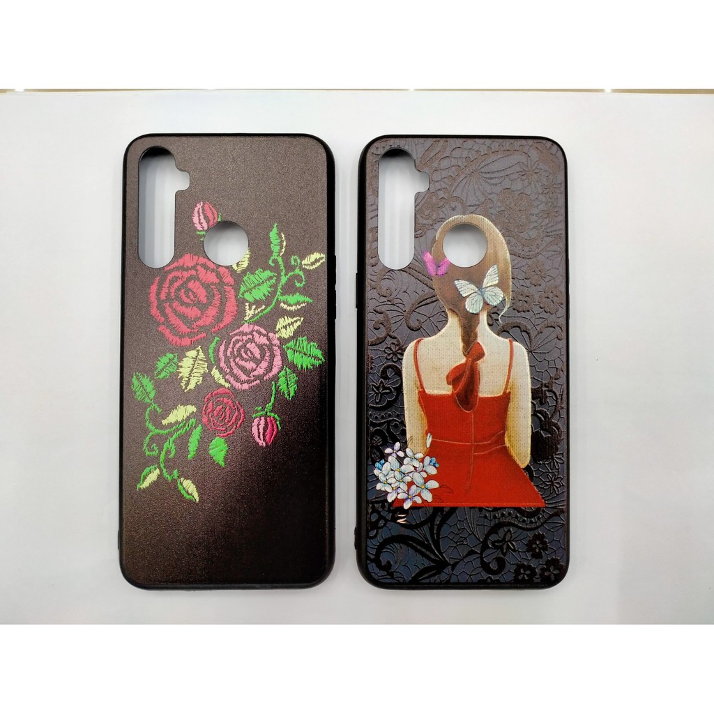 Case Bordir Flower Realme  5 5I C3 7i C17 Motif Timbul 3D Bunga