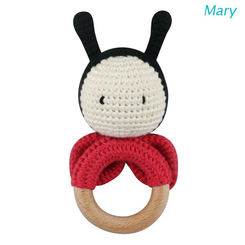 Mary 1pc Mainan Rattle Teether Kayu Alami Bentuk Kumbang Untuk Bayi