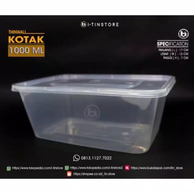 THINWALL 1000ML KOTAK MAKAN/NASI MIKA PANAS MICROWAVE DAN DINGIN FREZER FOODGRADE