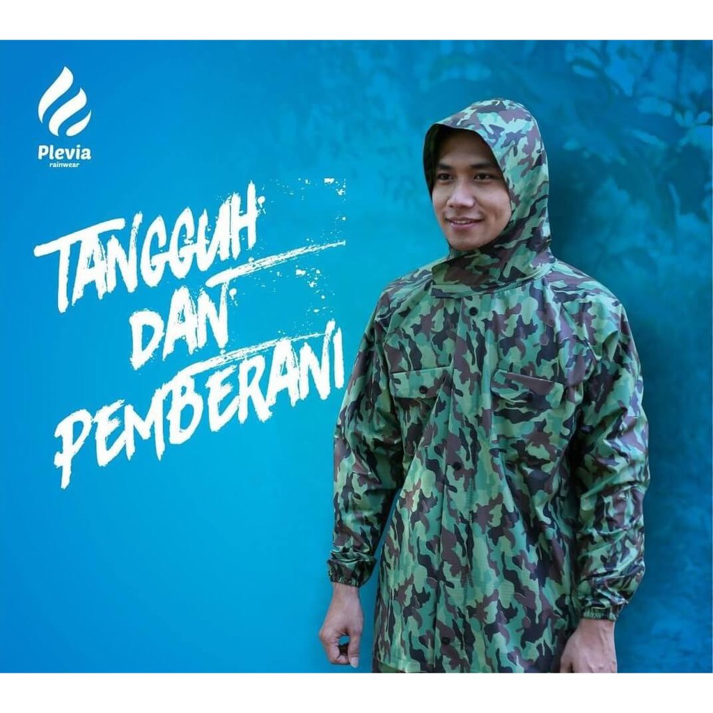 Jas Hujan Pria Wanita Setelan Baju dan Celana Dewasa Motif Army Tebal Lentur Tahan Lama by PLEVIA