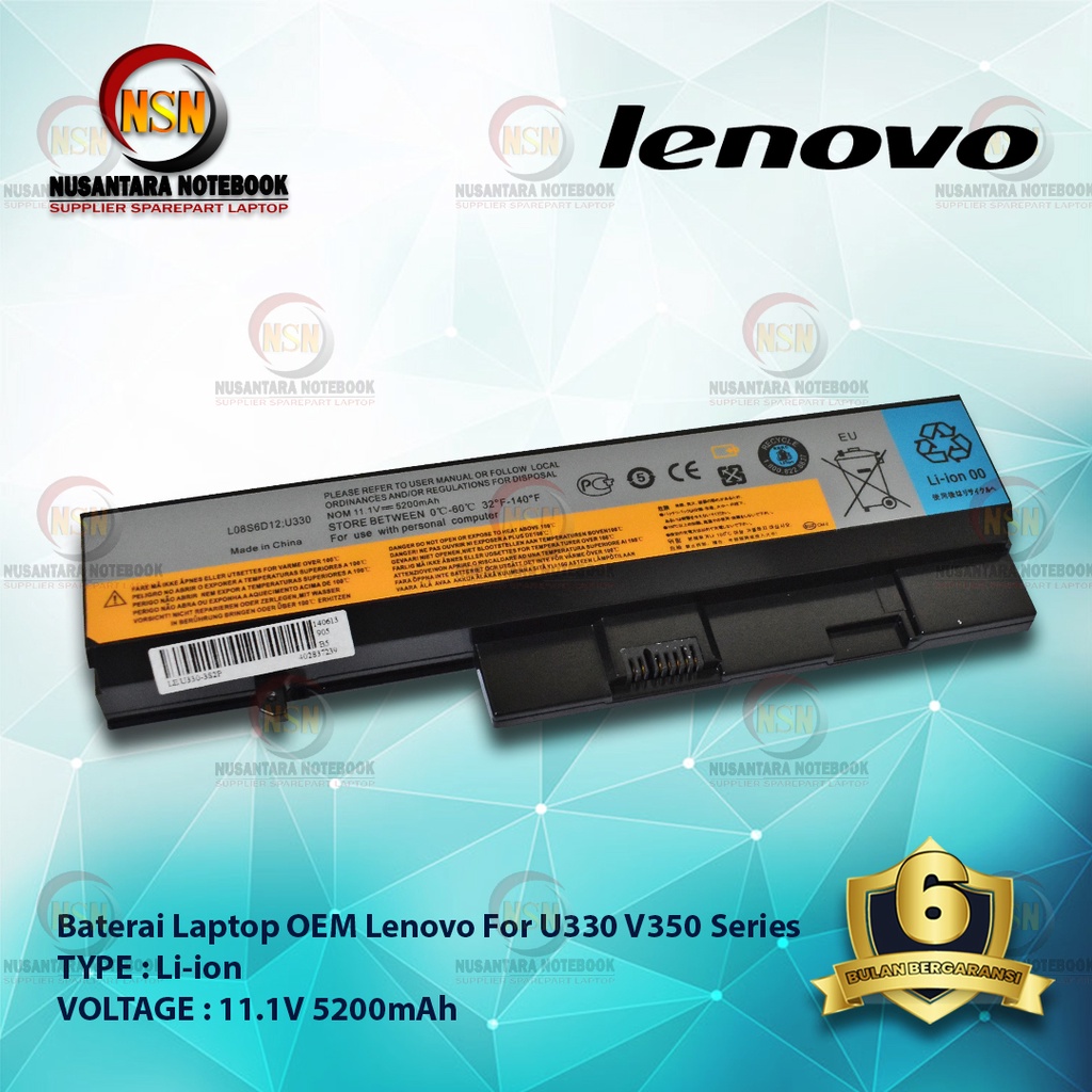 Baterai Laptop OEM Lenovo For U330 V350 Series / L08L6D12, L08S6D12