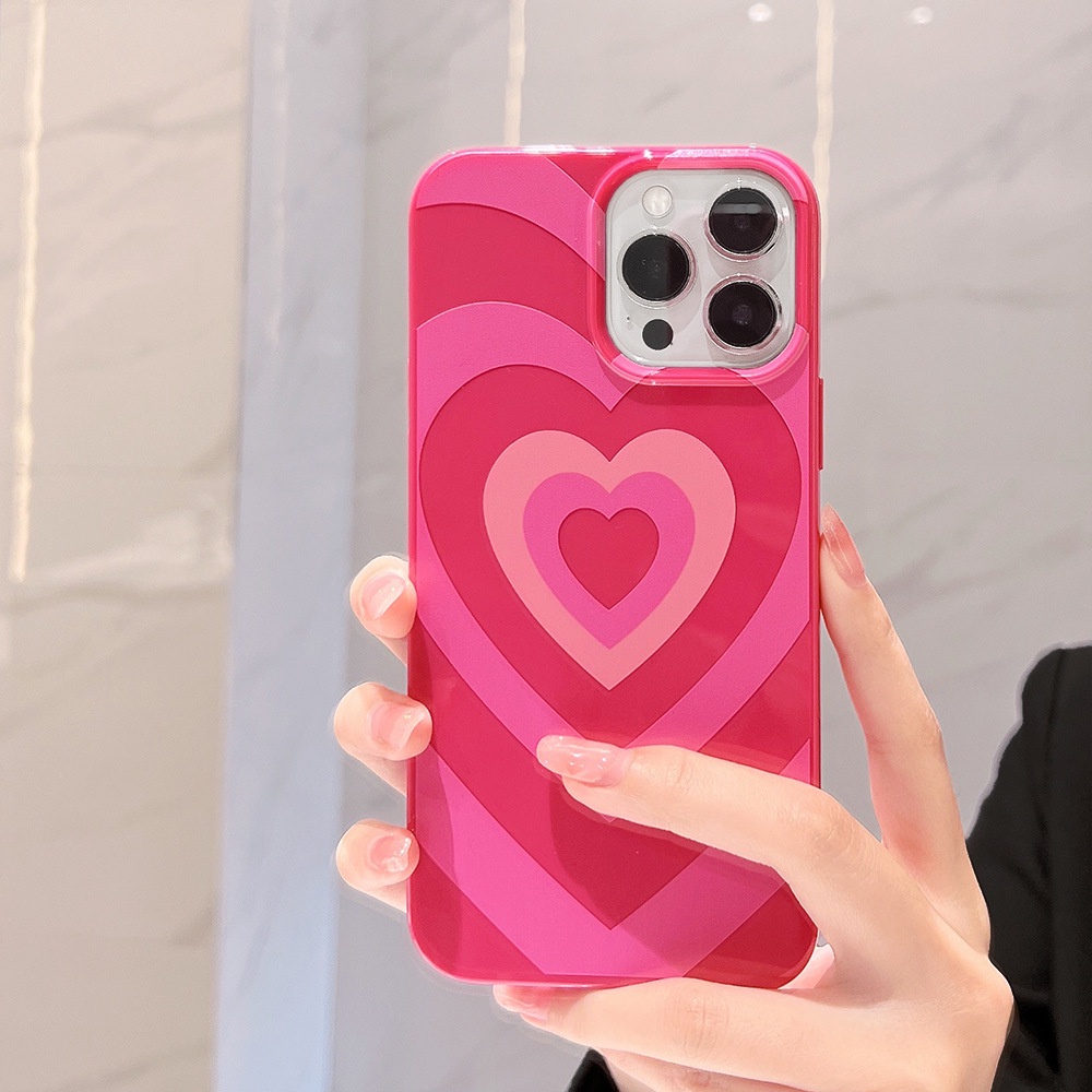 IPHONE Ins Pink Love Case Silikon Untuk Iphone14 7/8 SE 2020 7+8 PLUS 11 12 13 Mini PRO MAX Casing Cover Pelindung AT0186