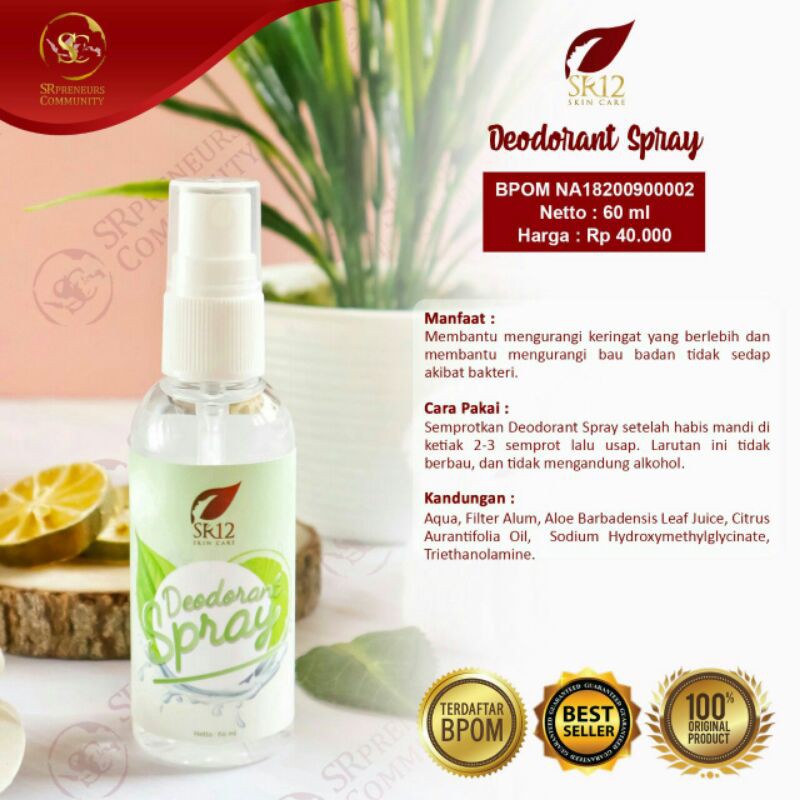 DEODORANT SPRAY SR12,DEODORANT HERBAL ATASI BAU BADAN,BAU KETIAK,BAU KAKI,BAU HELM