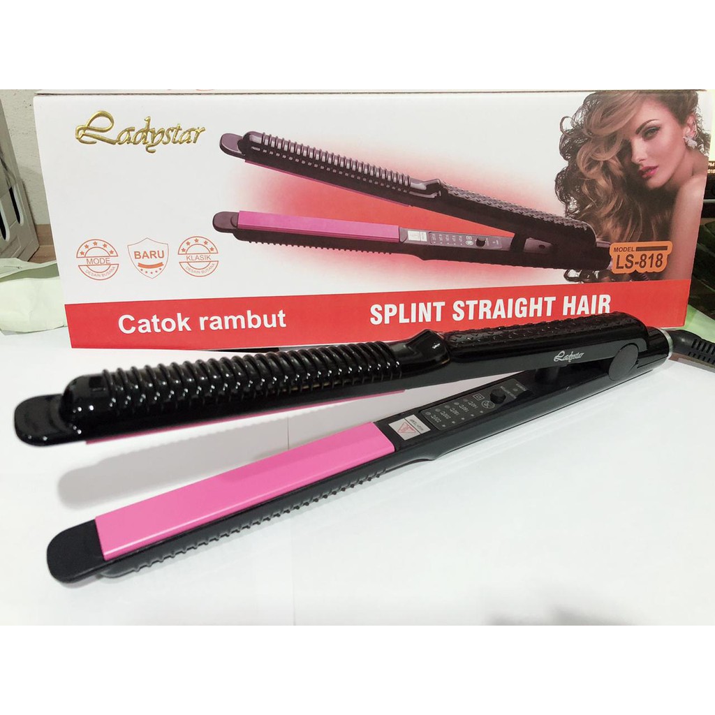 Catokan LADYSTAR LS 818 Plat Keramik , Catok 2in1 Ladystar 818 Curly Lurus Blow , Catokan Rambut