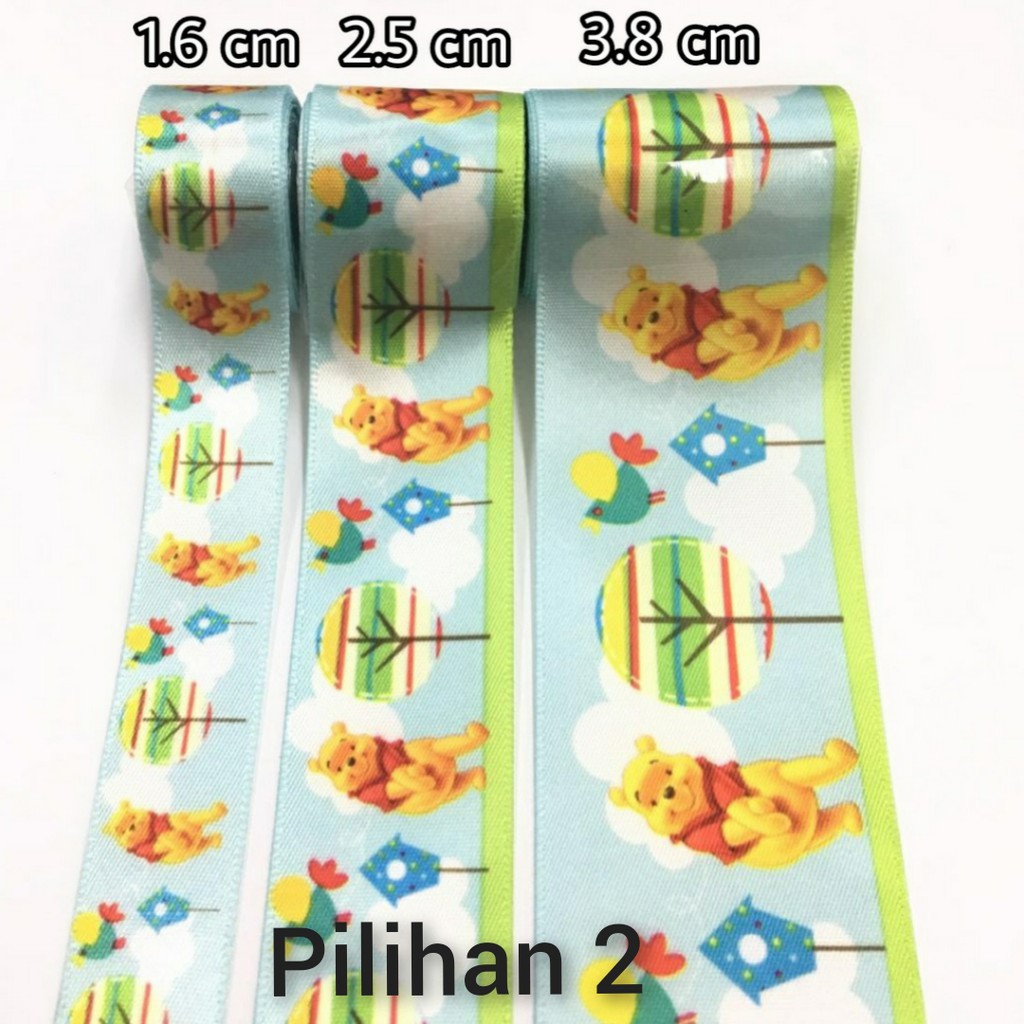 1 YARD - PITA KADO | PITA HAMPERS | PITA SATIN MOTIF WINNIE THE POOH (3 SIZE) | MOTIF KARTUN