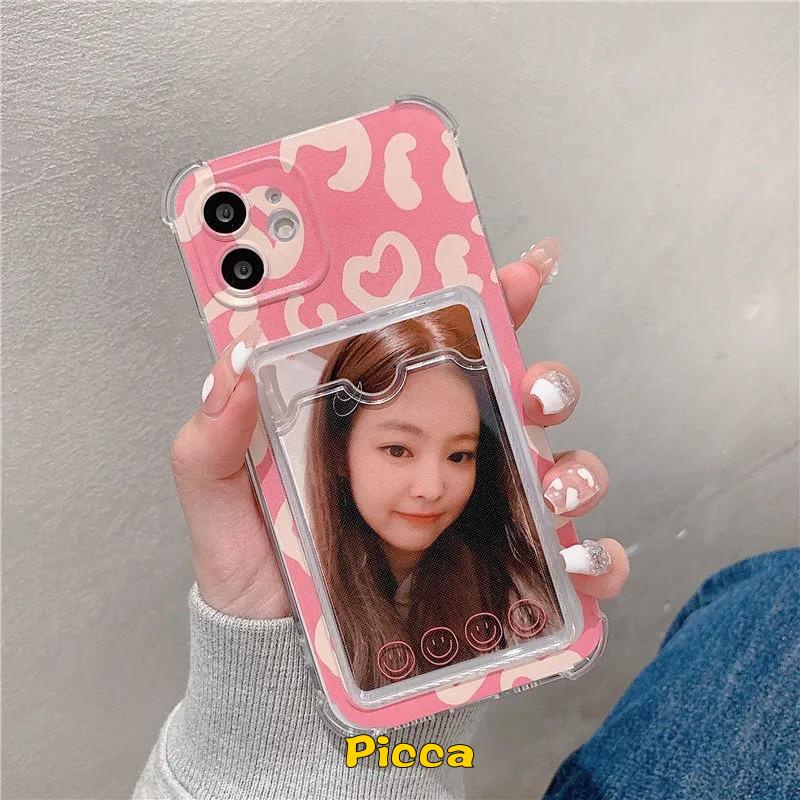 Casing Oppo A3S A54 A96 A5S A12 A55 A9 A5 2020 A15 A76 A7 A12E A35 A11K A16 A74 A15S A95 A36 A11 Reno 86 7 Simple Transparan Motif Leopard Tempat Kartu Foto Casing Hp Soft Cover