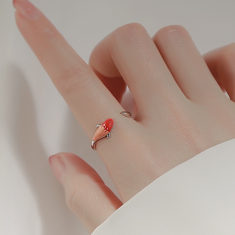 Cincin S925 Silver Model Terbuka Dapat Disesuaikan Desain Good Luck Koi Untuk Wanita