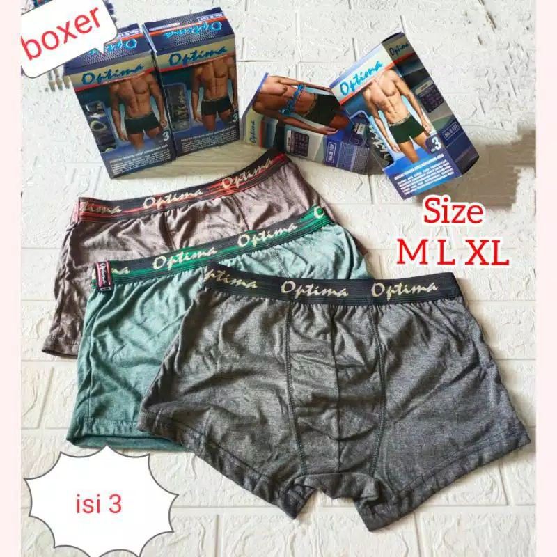 celana boxer pria isi 3 merk optima
