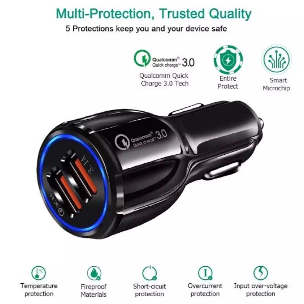 Car Charger 2 in 1 18W Charger Mobil QC 3.0 Car Charger 3.1A Dual USB Charging Qualcomm Quick Charge Fast Charging-Adaptor Mobil-Cas Charger Mobil Motor Fast 3.1 A