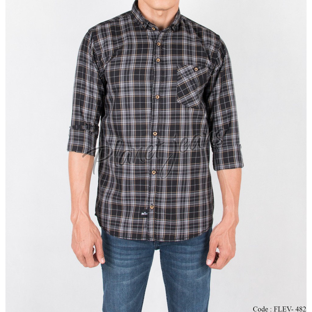 kemeja flanel pria / kotak flannel cowok lengan panjang slimfit FLE482