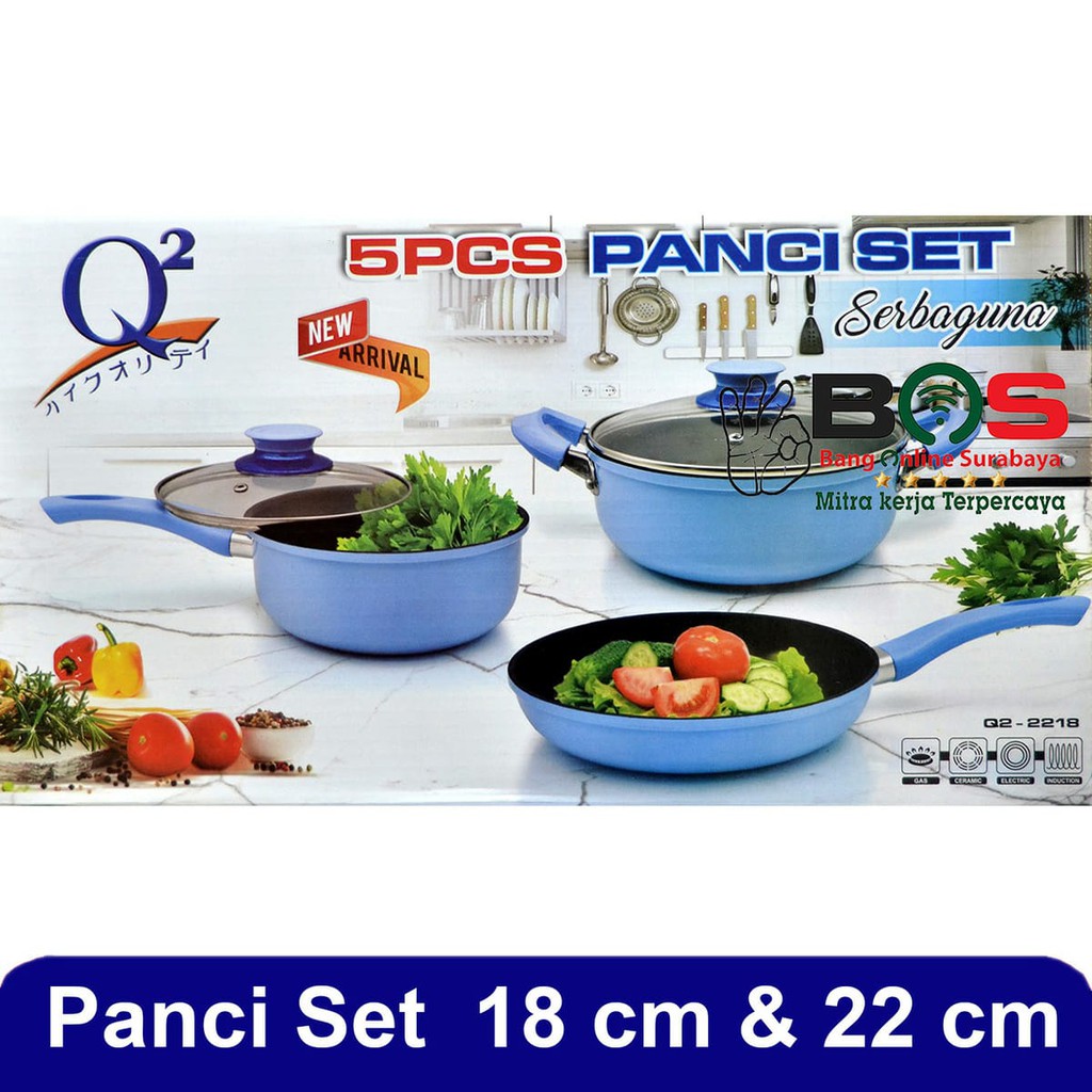 Panci Wajan Set Teflon Q2-2218 Q2 2218 Panci Teflon Anti Lengket Set 5 Pcs