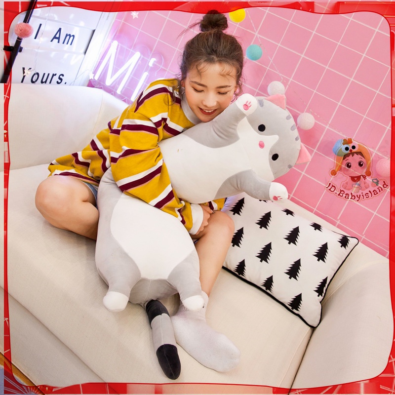 Cute kitty Plush Doll Cat Stuffed Toy Soft Hot Dog Bantal Bantal Tubuh Panjang untuk Pacar perempuan bantal kecil 50/70CM