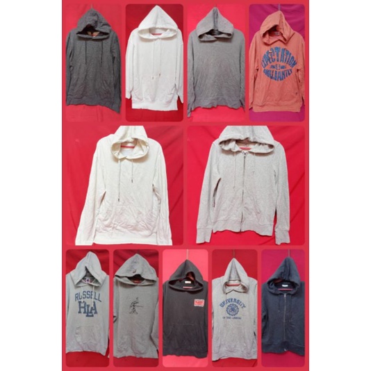 jaket Hoodie abu-abu putih oranye hitam H&M / UNIQLO / second branded/ preloved/ monja medan