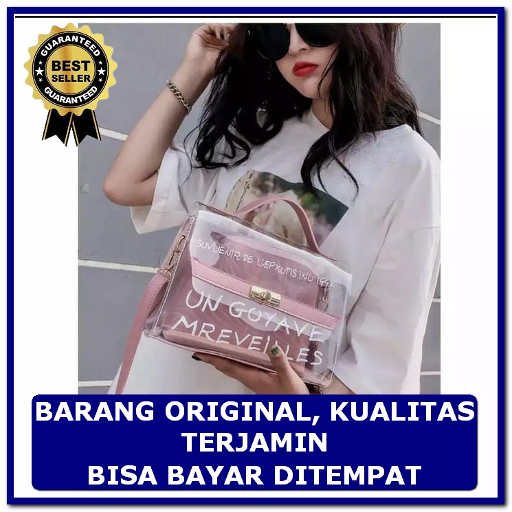 Xjhew Tas Branded Wanita Waistbag Wanita Tas Bahu Wanita AW395 Tas  Goyave Mika Transparan 2 In 1 -