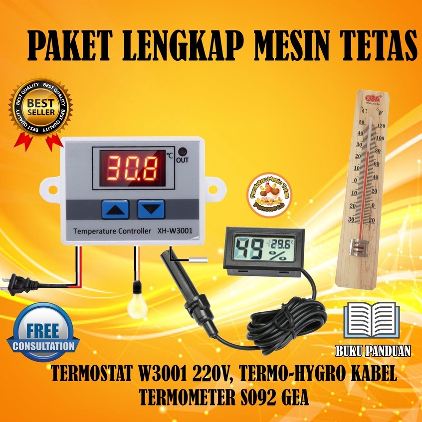 Paket Lengkap Mesin Tetas Termostat W3001 Termo-Hygrometer Kabel Termometer Gea Peralatan Mesin Tetas Full Otomatis