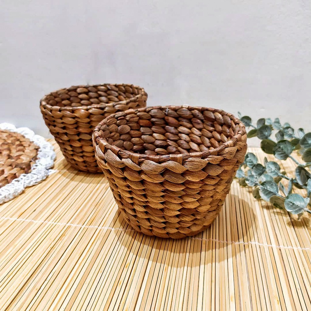 Minipot / Pot Anyaman / Kerajinan Tangan / Pot Bunga / Kerajinan Eceng Gondok