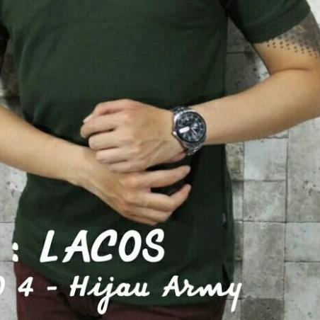 POLO 4 Kaos Baju Pria Cowok Kerah Pendek Polos Hijau Army Lacos - Hijau, M