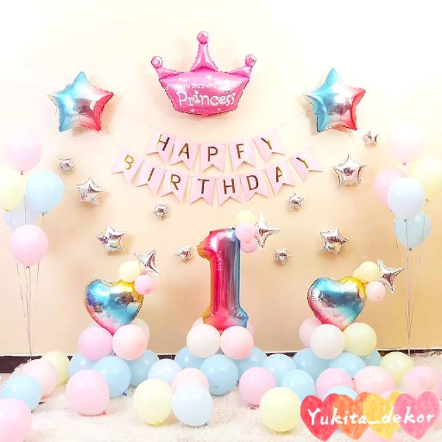 Paket Dekorasi Ulang Tahun Anak Mahkota Pelangi / Rainbow Crown Birthday Decorating Package