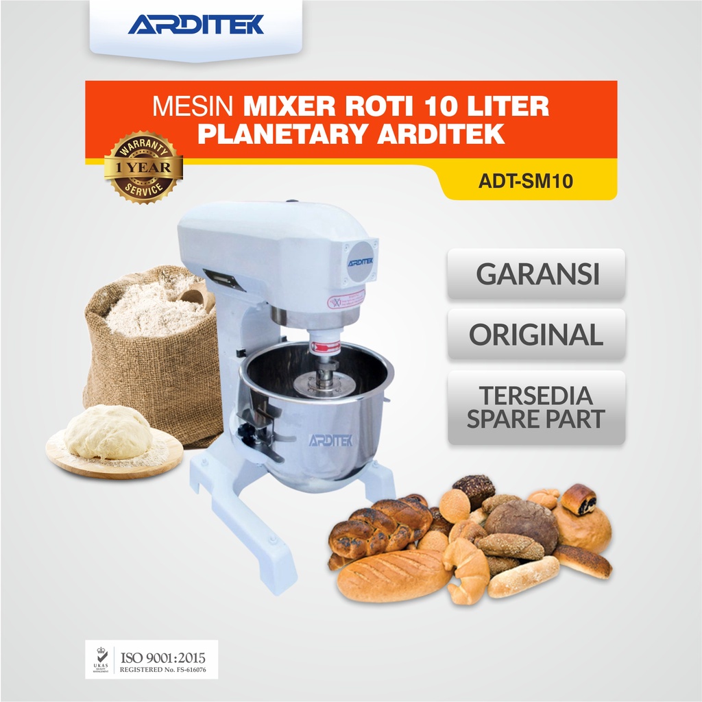 Mesin Mixer Roti 10 Liter Planetary Arditek ADT-SM10