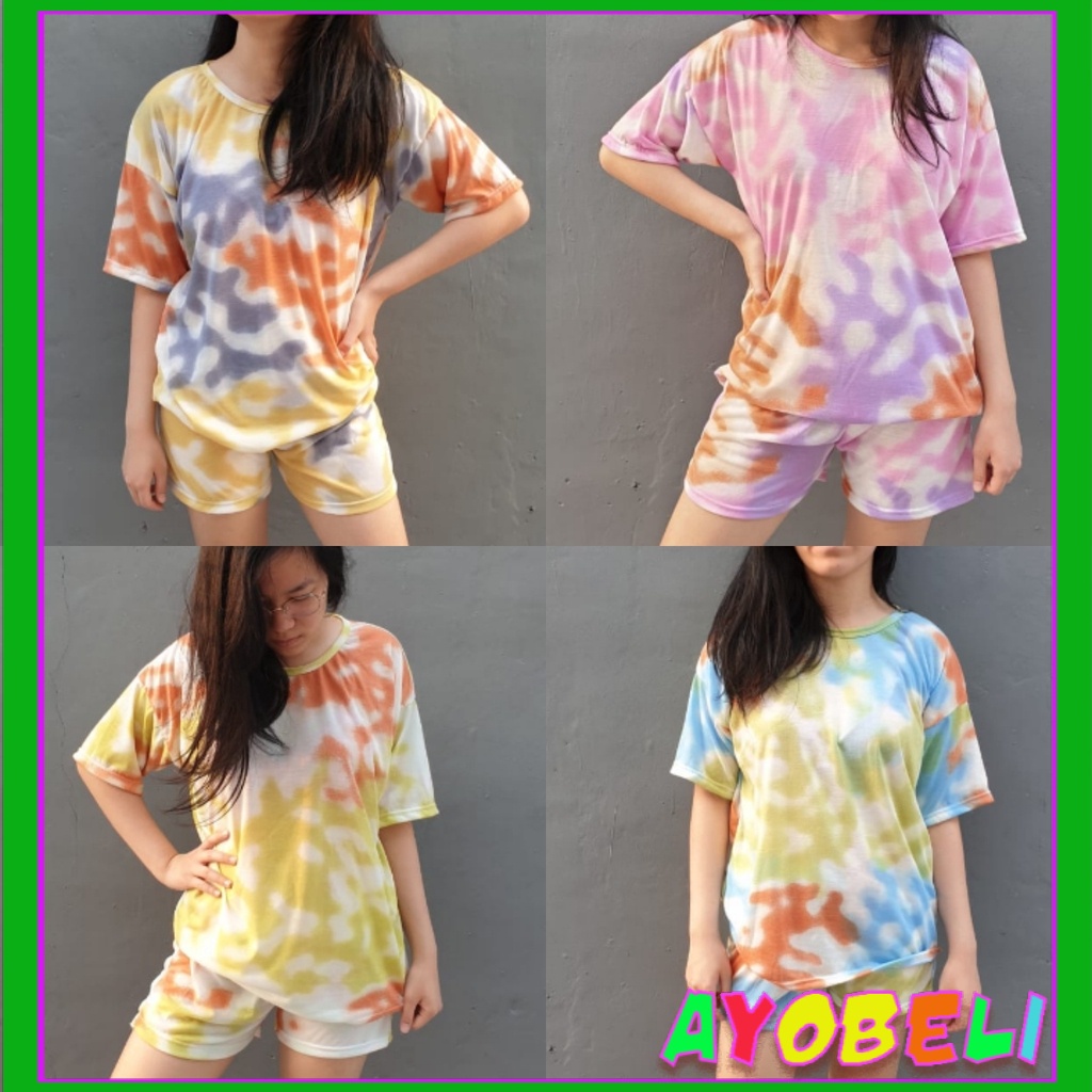 AYOBELI  TIE DYE 03 XL CORAL / BIGSIZE TIE DYE T-SHIRT XL YERIKA / SETELAN KAOS COTTON CANDY