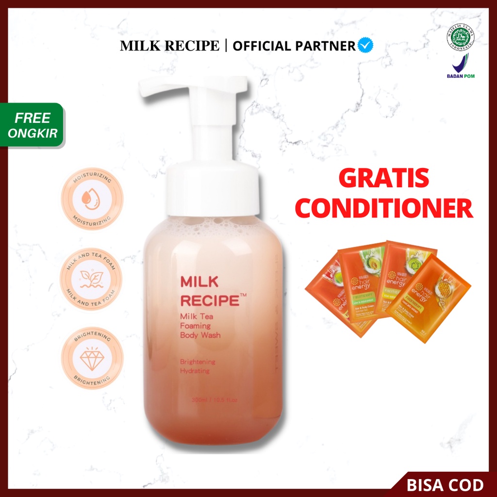 [ FREE GIFT ] Milk Recipe Milk Tea Foaming Body Wash, Sabun Mandi Milk Recipe Mencerahkan Original BPOM