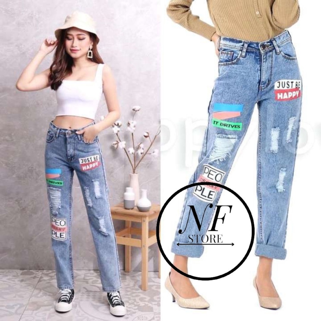 Boyfriend Sobek Sablon Ripped // Boyfriend jeans be happy