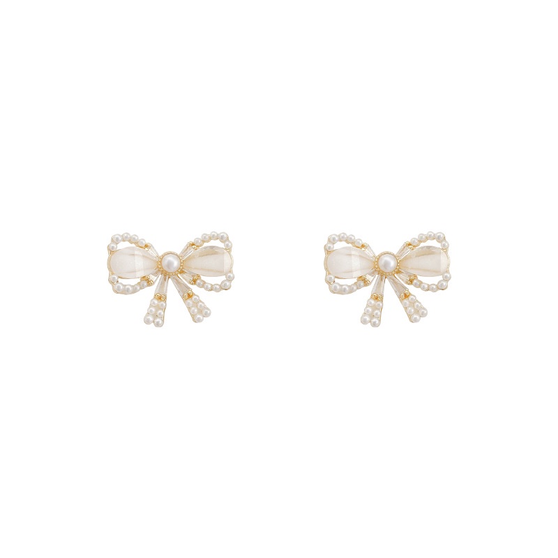 Shuling S925 silver needle Opal Bow Pearl Earrings female Ear Jewelry High Sense Stud Earrings