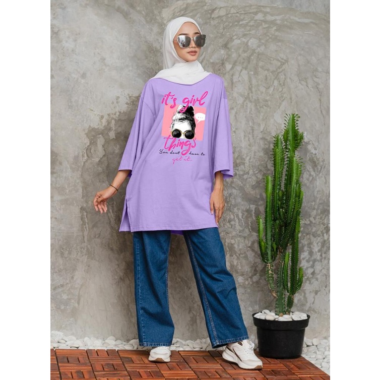 KAOS OVERSIZE TOP HIJAB WANITA BASIC DTF ITS GIRLS / OVERSIZE SLIT BLOUSE DIGITAL PRINT