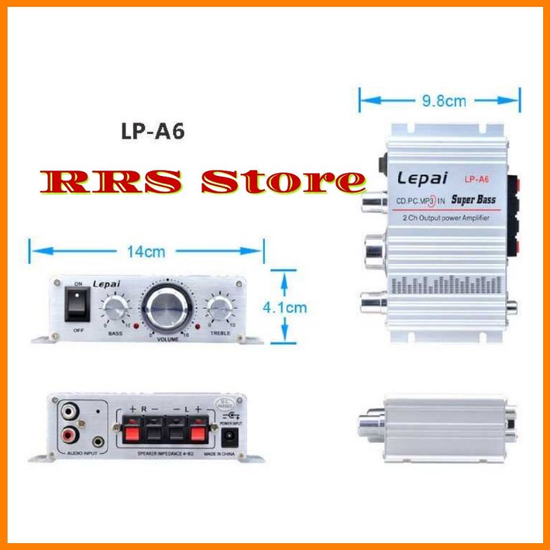 lepy lepai amplifier ampli mini satu paket ampli dan adaptor dan jek audio Lepy HiFi Mini Stereo Amplifier Treble Bass Booster 2A 12V - LP-A6