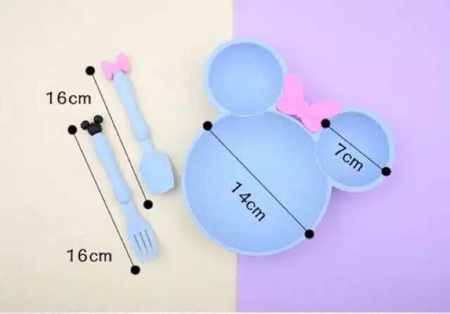 SET PIRING Makan Anak Karakter Minnie Mickey Sendok Garpu