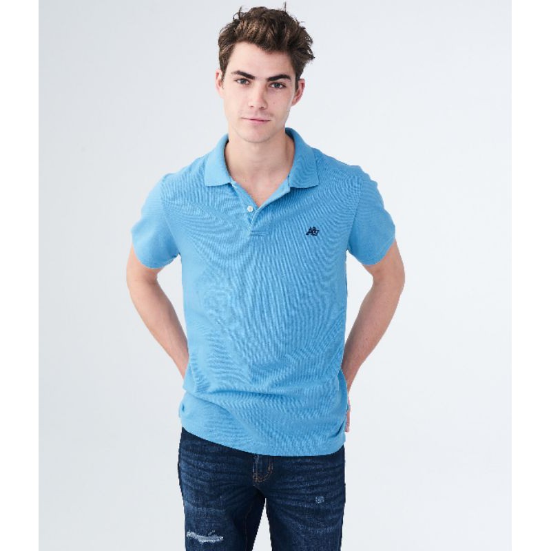 Polo Shirt Aeropostale A87 Solid Logo Pique Airy Blue