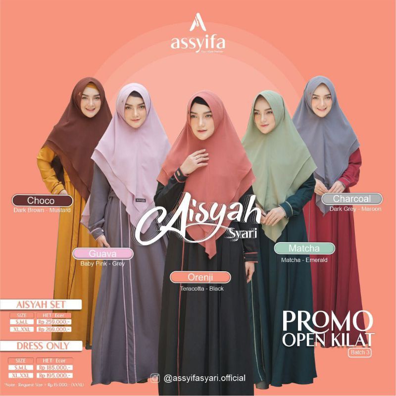 AISYAH DRESS BY ASSYIFA / GAMIS SET KHIMAR MURAH PREMIUM / GAMIS SERAGAM MURAH