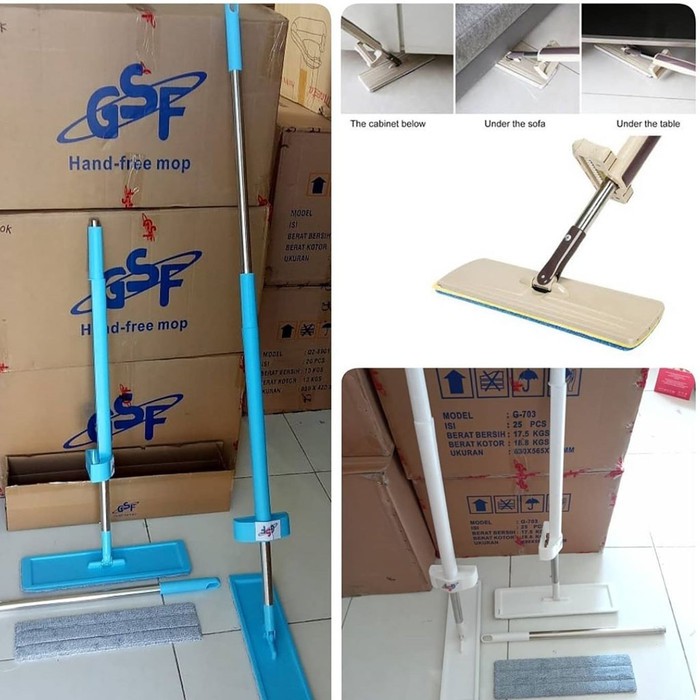 Alat Pel Lantai Flat Mop Pel Tarik Praktis Ultra Mop Hand Free Alat pel fleksibel Free kain refill 703