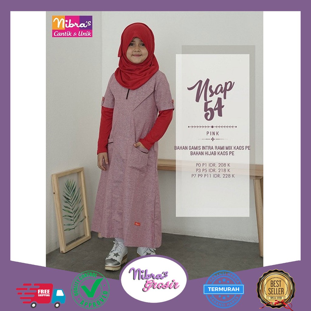 ORIGINAL NIBRAS NSAP 54 GAMIS SET HIJAB ANAK 0-11THN SARIMBIT KELUARGA