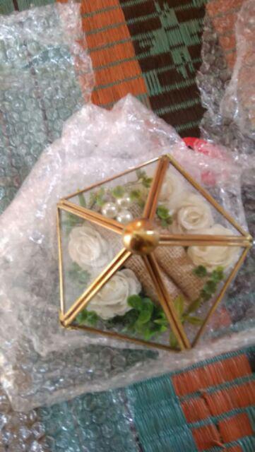 Ring Bearer Tempat Cincin Kaca Terarium Rustic Off White