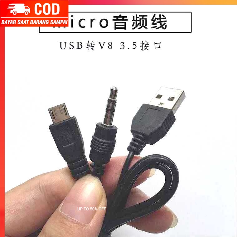 (100% BARANG ORI) Kabel Splitter Micro USB ke AUX 3.5mm + USB Male