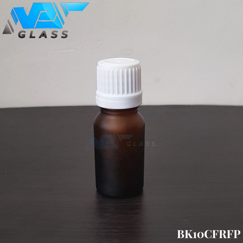 botol kaca 10ml coklat amber doff frosted tutup filler putih