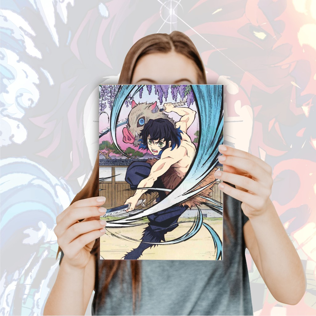 Poster Anime Kimetsu no Yaiba Demon Slayer Nezuko Tanjiro Zenitsu Giyuu Tomioka Inosuke - Size A4+-7 Inosuke A