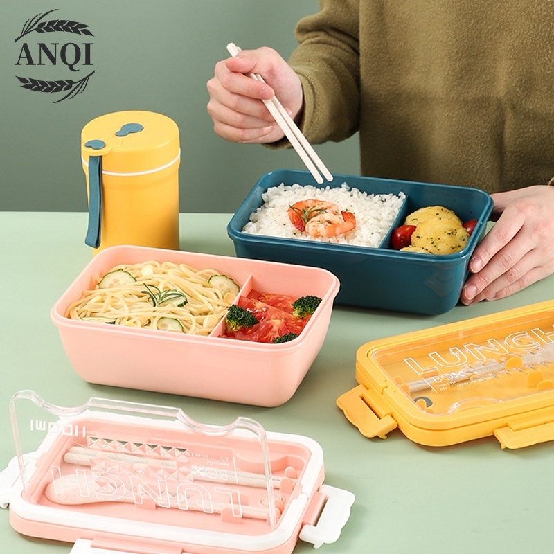 ANQI 1888 Kotak Makan Siang Bahan Jerami Pegangan  / Lunch Box Set / Bpa Free / PP Jerami Gandum / Bento Set VS-95