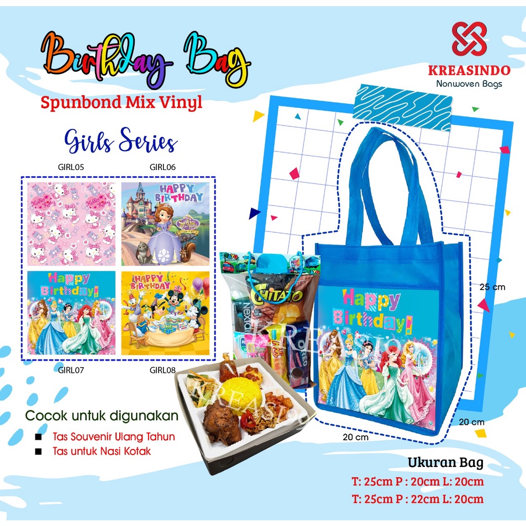 

Tas Ulang Tahun Spunbond custom MURAHH & HIGH QUALITY..isi 12 pcs!! PRINCESS...!!