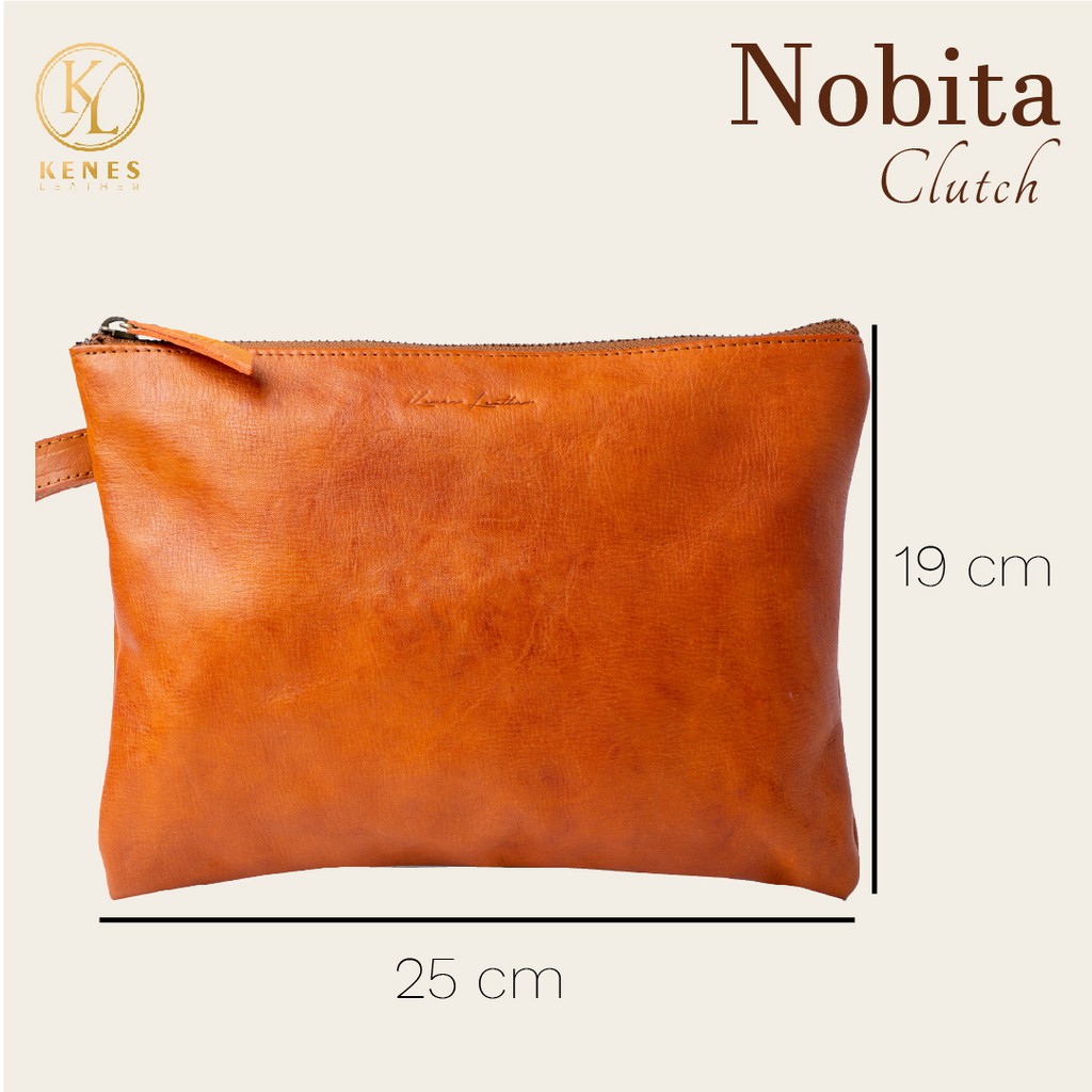 Kenes Leather Clutch Tas Tangan Pouch Unisex Kulit Asli NOBITA Nabati - Free Gravir Nama