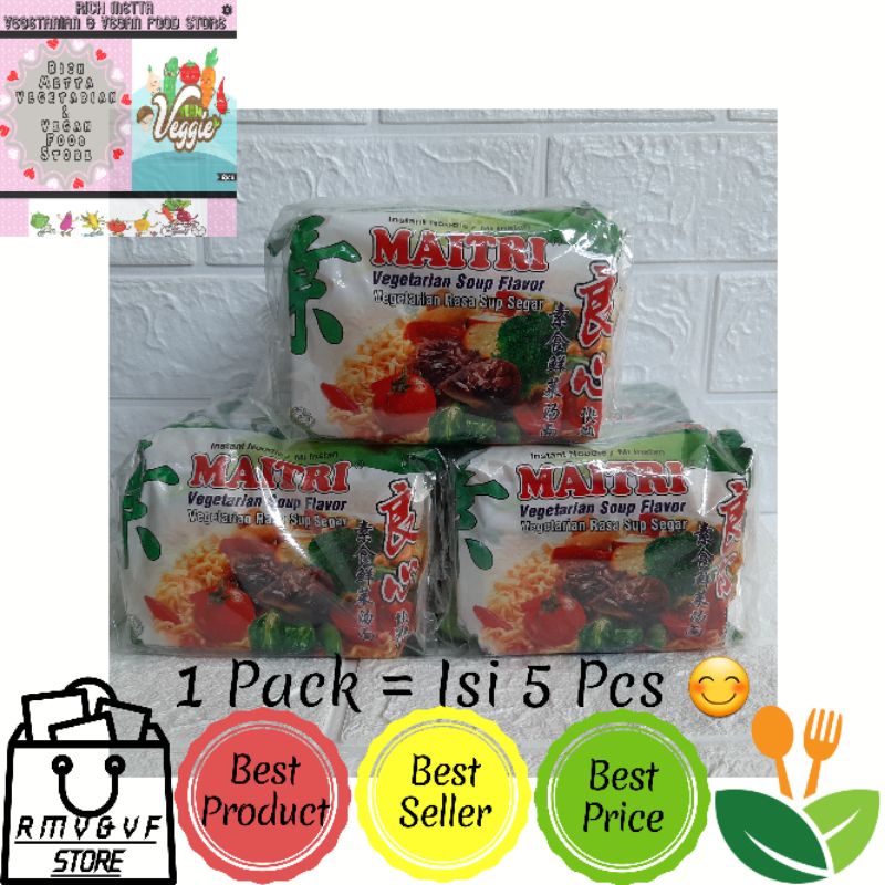 Mie Maitri / Mie Instan Vegetarian Vegan Rasa Sup, Sop, Soup [ 5 Pcs ]
