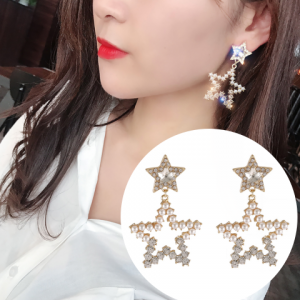 Anting Tusuk Sterling Silver 925 Desain Bintang+Bulan Hias Mutiara+Berlian Gaya Korea Untuk Wanita