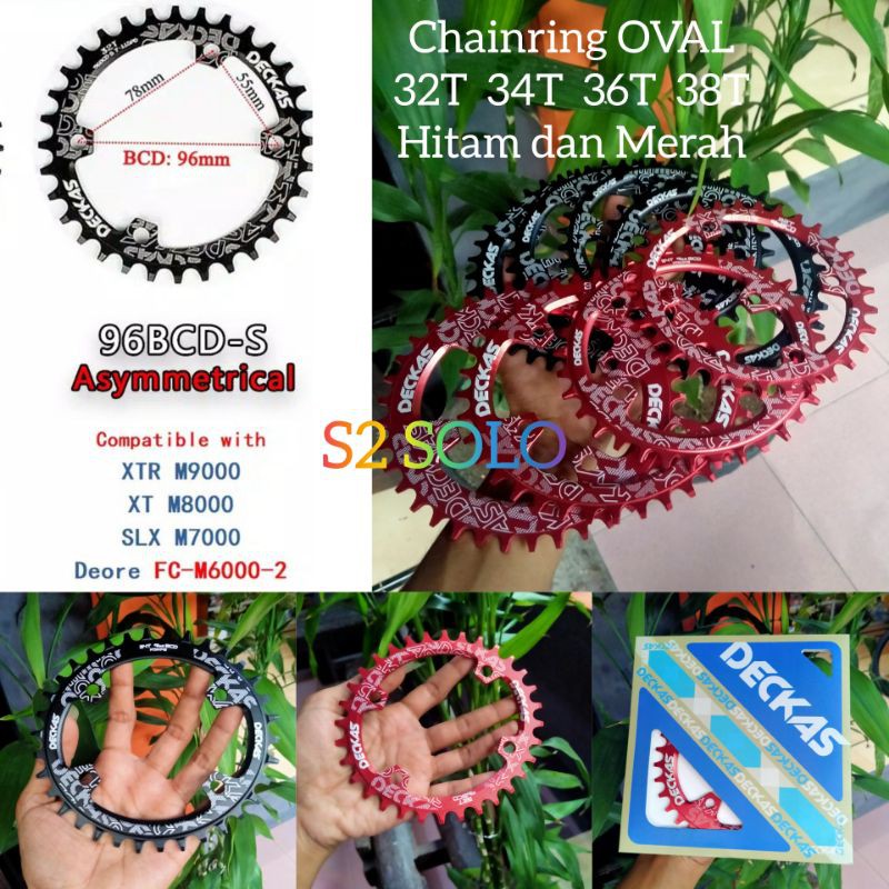 chainring OVAL Deckas lubang asymetris BCD 96