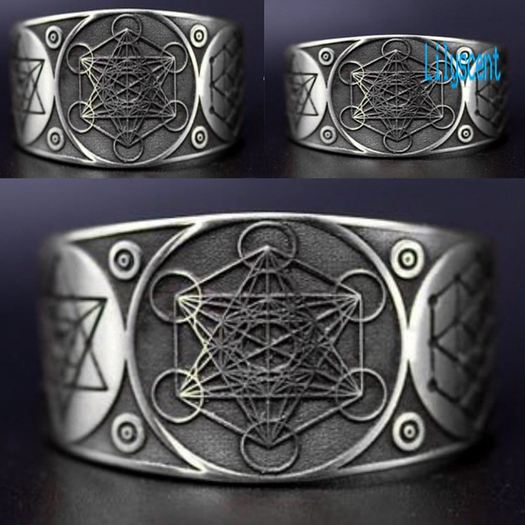 Cincin Model Terbuka Bahan Alloy Desain Hexagram Gaya Vintagepunk Adjustable Untuk Priawanita
