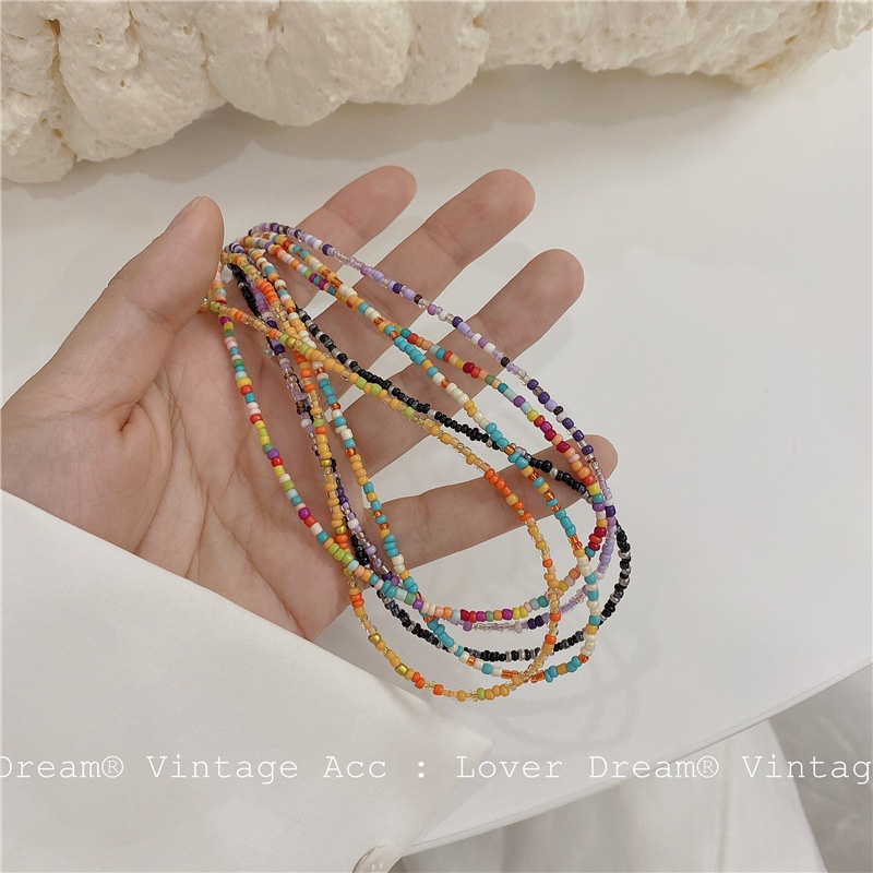 Korea Vintage Color Ceramics Rice Bead Crystal Necklace Flower Pendant Necklace