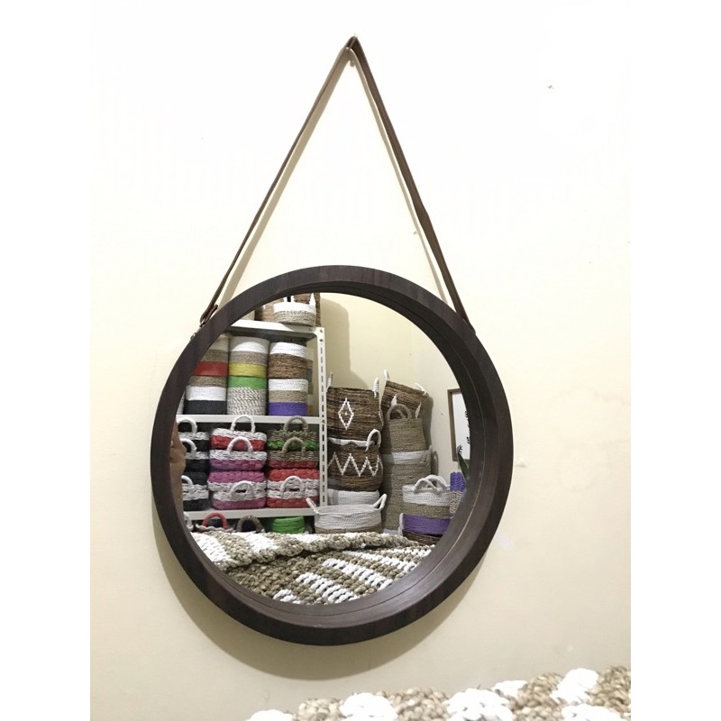 TERMURAH  CERMIN BULAT DIAMETER 35 cm MOTIF VENEER SONOKELING, WALNUT, dan CHERRY