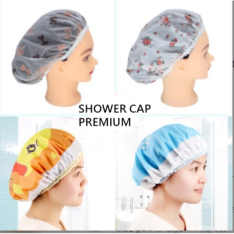 Topi Keramas Shower Cap Penutup Rambut Topi Mandi Karakter Kartun