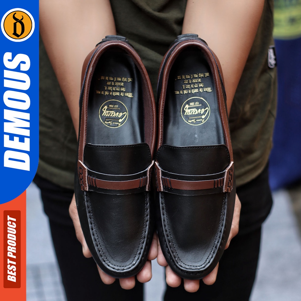 Sepatu Slip On Pria Sepatu Casual Pria Kulit Asli Kerja Kantor Kuliah Kondangan Sepatu Slop Pria Sepatu Hitam Pria DEMOUS VOXY