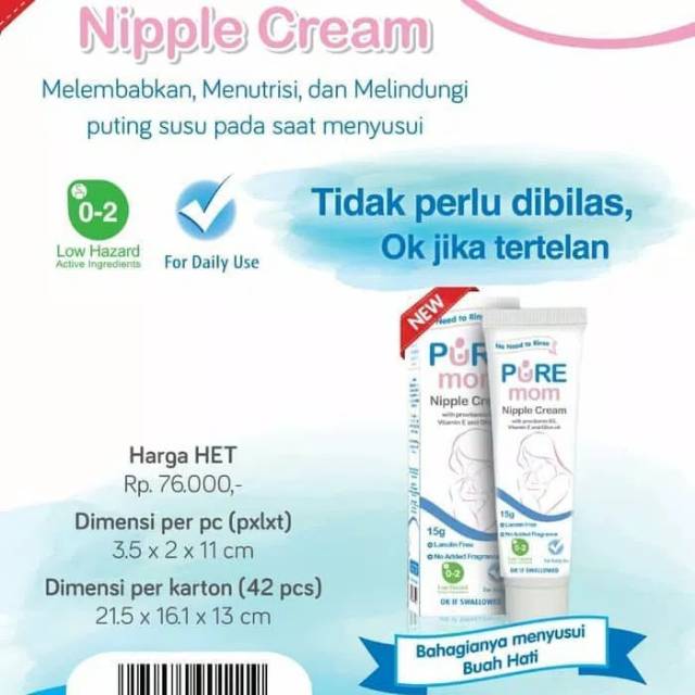 [Harga Promo] PURE MOM Nipple Cream 15g Puting Anti Lecet Purebaby